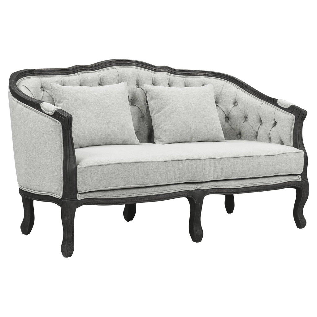 Linen Loveseat with Wooden Leg and 2 Pillows I376