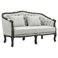 Linen Loveseat with Wooden Leg and 2 Pillows I376