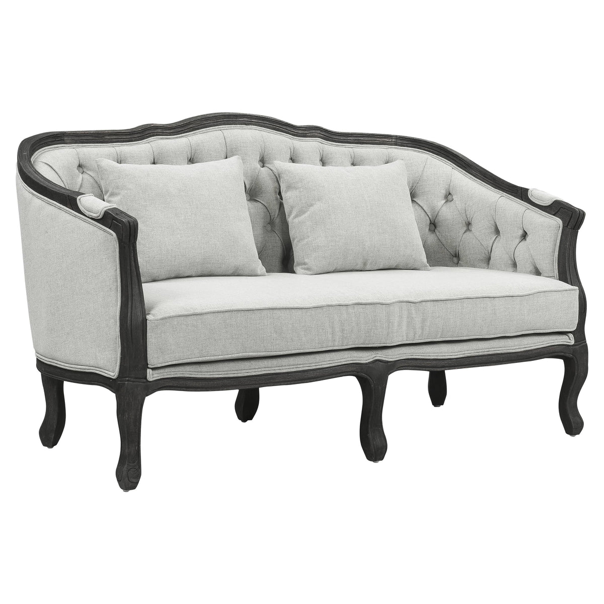 Linen Loveseat with Wooden Leg and 2 Pillows I376