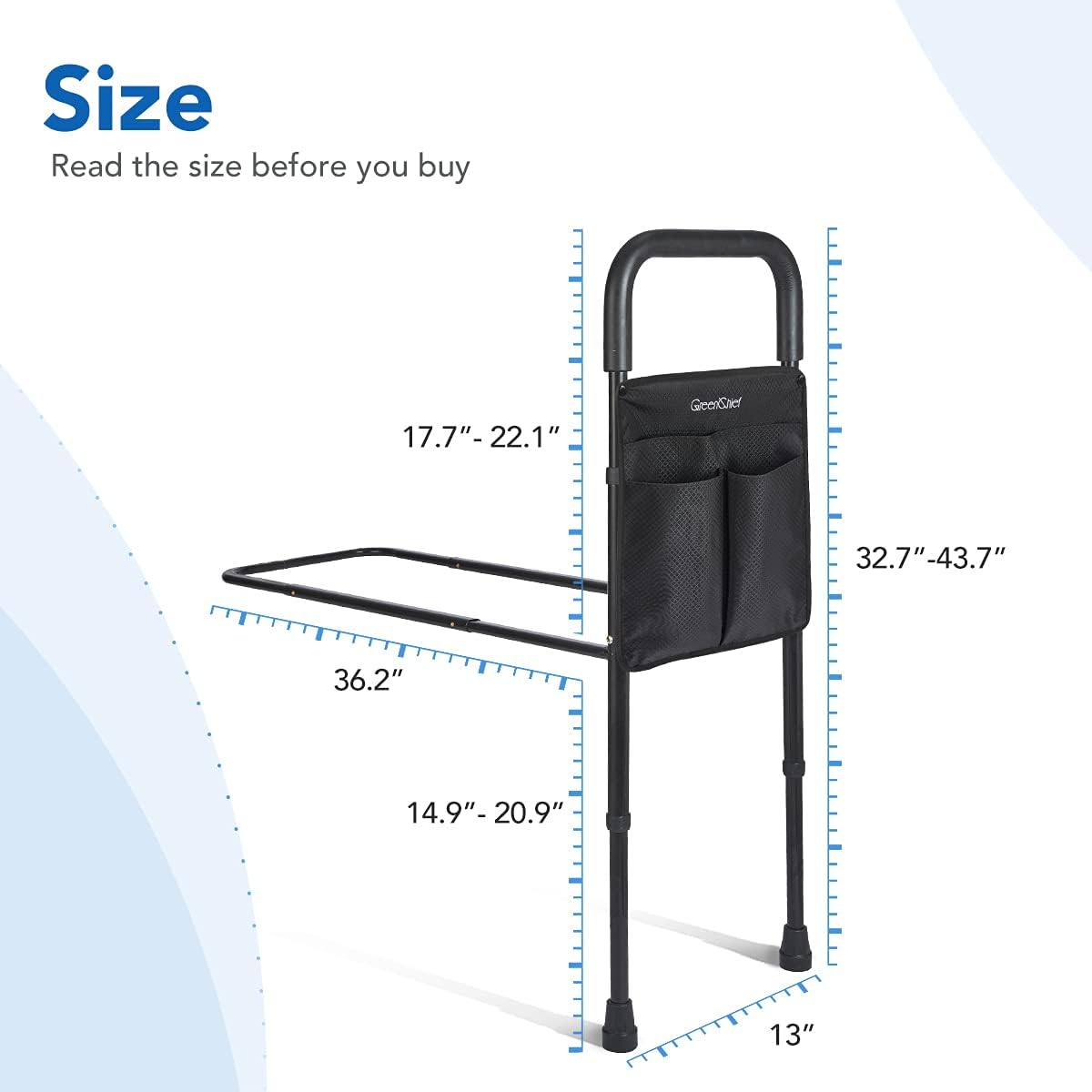 Adjustable Bed Assist Rail with Storage Pocket, Black Pack of 2 Q68773