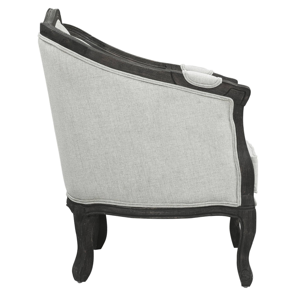 Linen Loveseat with Wooden Leg and 2 Pillows I376