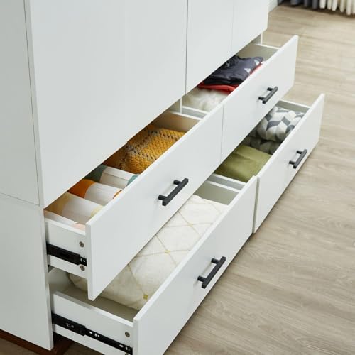 White 4 Door Wood Armoire Wardrobe with 2 Hanging Rods and 2 Drawers U8458