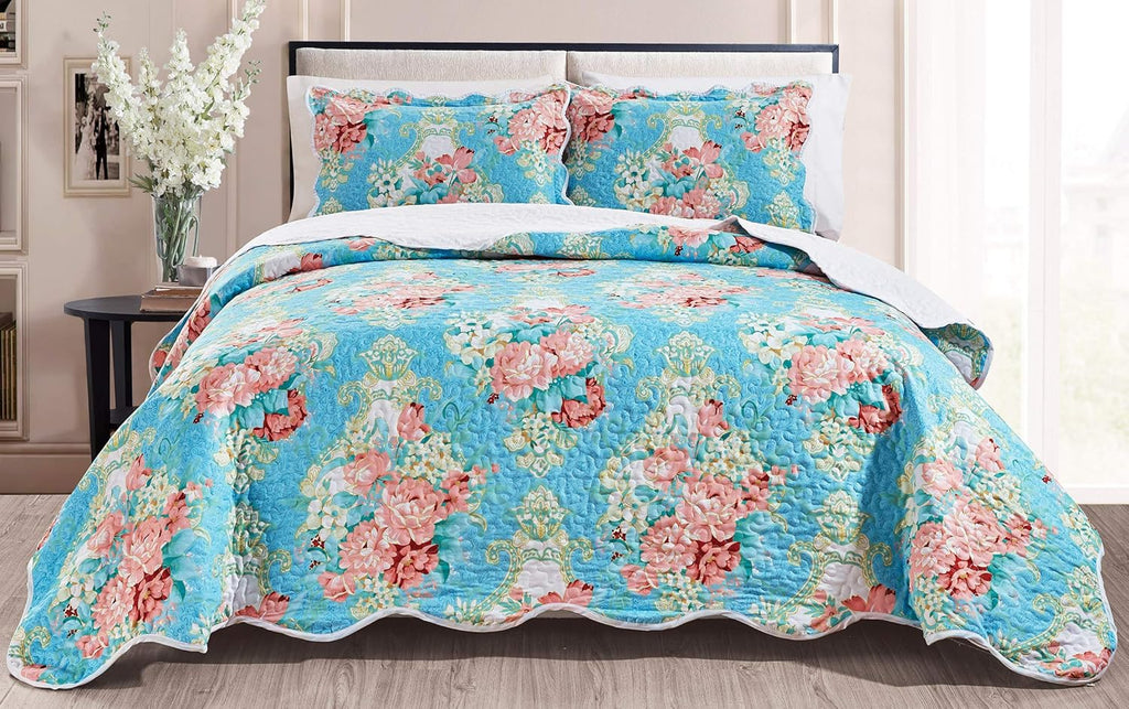 3-Piece Oversize Quilt Set Reversible Bedspread Coverlet Cal King Size O90140