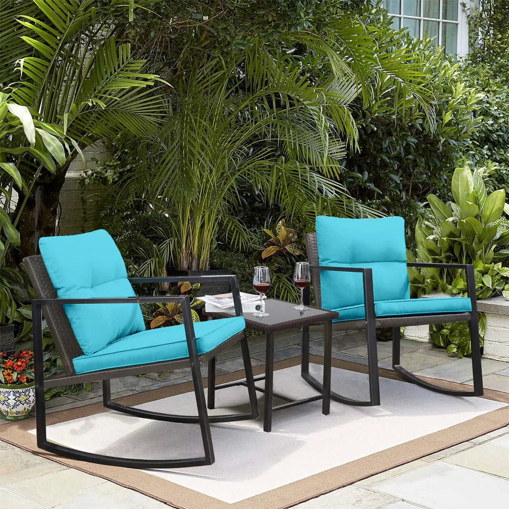 3 Piece Wicker Bistro Set with Glass Coffee Table Q577808
