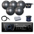 Marine Bluetooth Receiver Stereo with Waterproof Stereo Speakers, 4 Channel Marine Amp, Marine Antenna, 50 Foot Speaker Wire F5431
