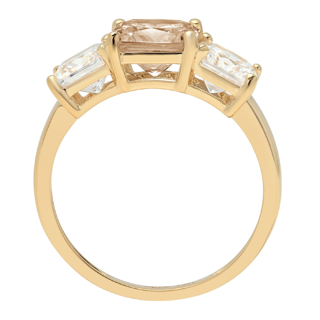 18K Yellow Gold Three-Stone Ring with Clear Simulated Diamond S31811
