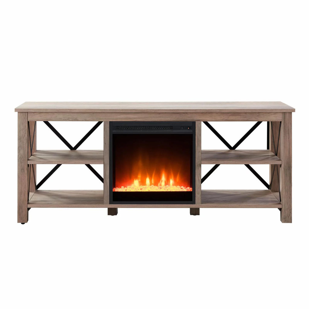 White Oak Electric Fireplace TV Stand with 2 Doors M6004