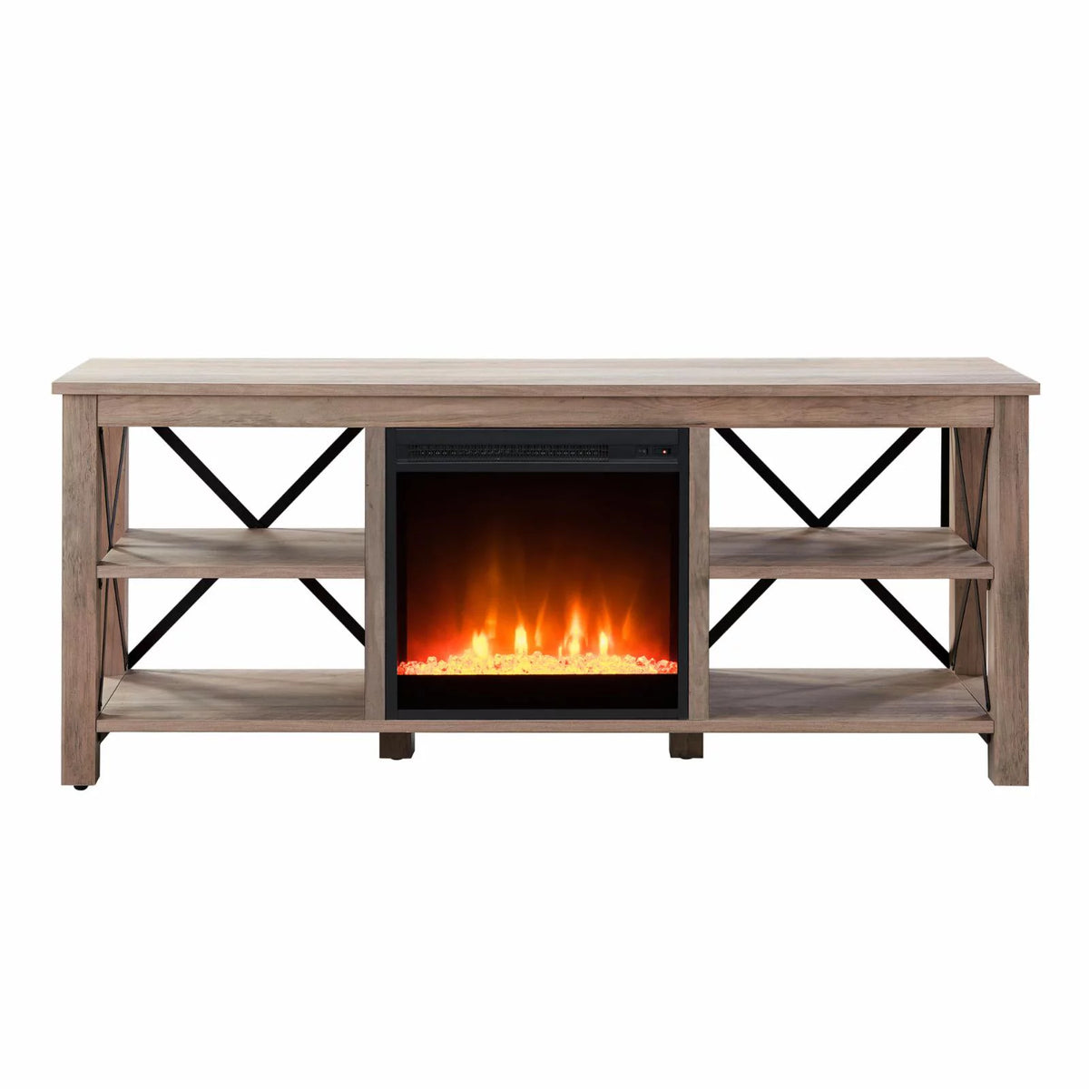 White Oak Electric Fireplace TV Stand with 2 Doors M6004