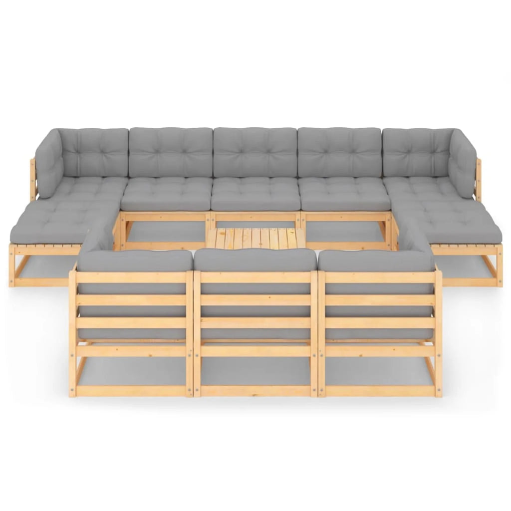11 Piece Patio Lounge Set with Gray Cushion Pinewood Sectional Outdoor Furniture Set N44132