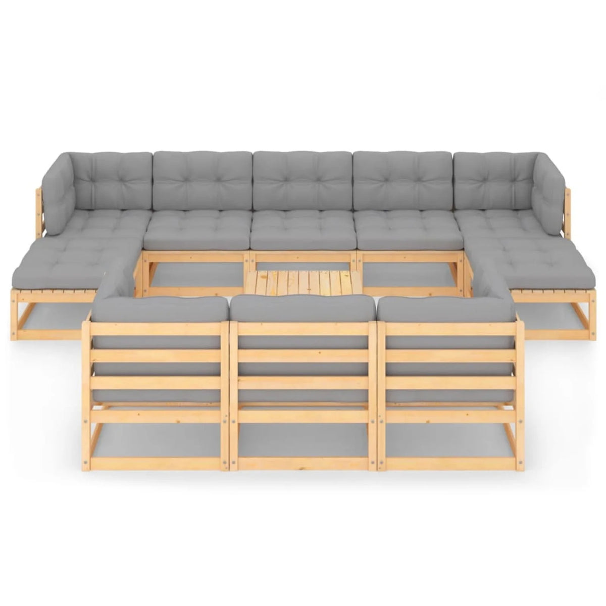 11 Piece Patio Lounge Set with Gray Cushion Pinewood Sectional Outdoor Furniture Set N44132