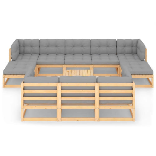 11 Piece Patio Lounge Set with Gray Cushion Pinewood Sectional Outdoor Furniture Set N44132