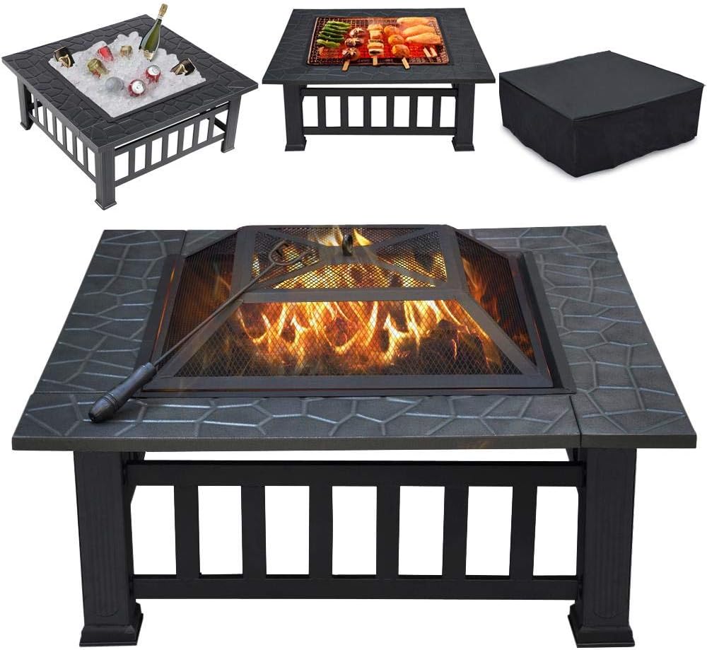 32in Square Metal Fire Pit Table A7034