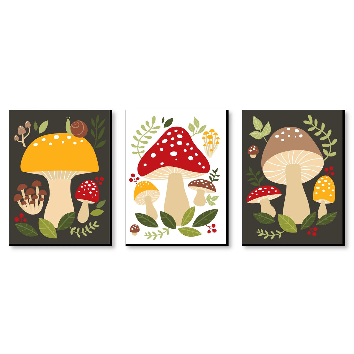 Red Toadstool Wall Art and Kitchen Room Decor Set of 3 Prints C54336
