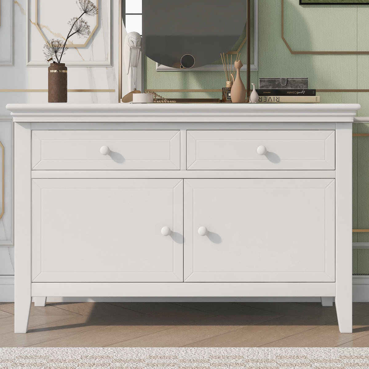 White 2 Drawer 2 Cabinet Solid Wood Dresser U8884