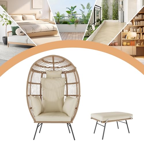 Oversized Grey Wicker Egg Chair with Ottoman C827