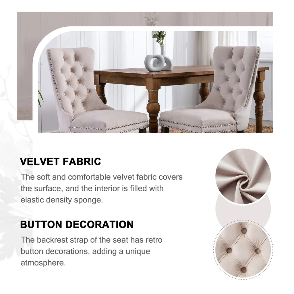 Beige Velvet Tufted Dining Chairs Set of 4 B252075