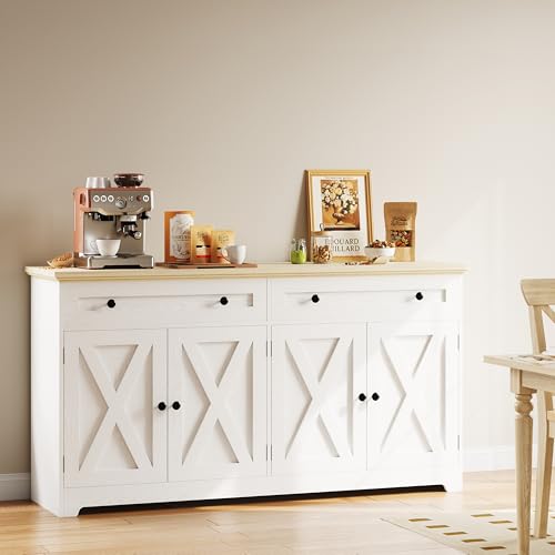 Natural Wood Buffet Cabinet with Drawers and Doors M320991