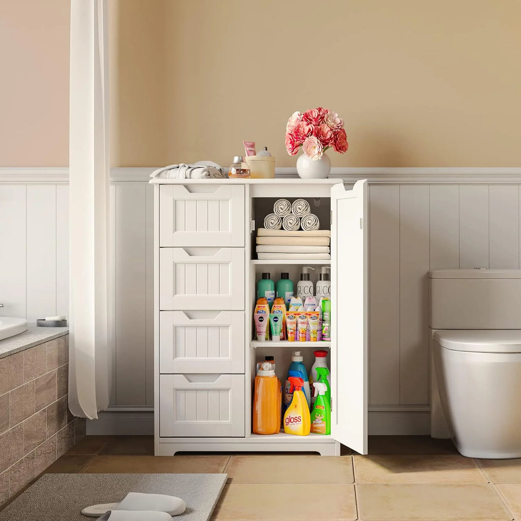White 33" Wooden Storage Cabinet with 4 Drawers R33260