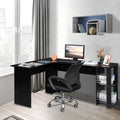 L Shaped Wood Corner Desk with Bookshelves I34616