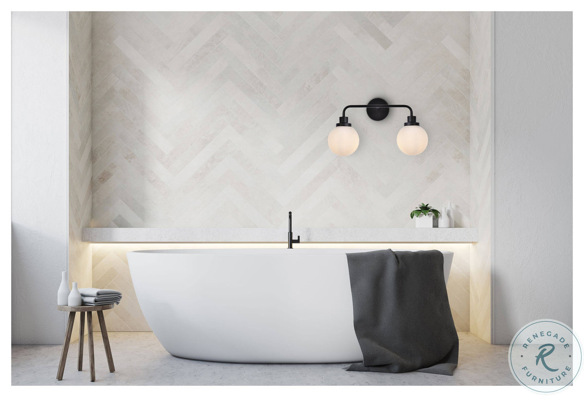 Black 2 Lights Bath Sconce with Frosted Shade O2442