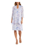 Light Blue Sheer Floral Sleeveless Sweetheart Neckline Knee Length Shift Dress B4890