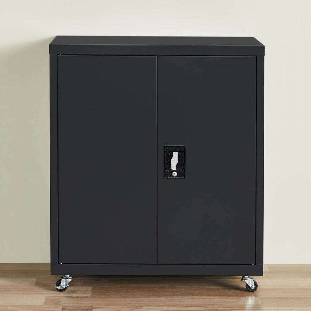 Black Metal Locking Cabinet with Wheels V636
