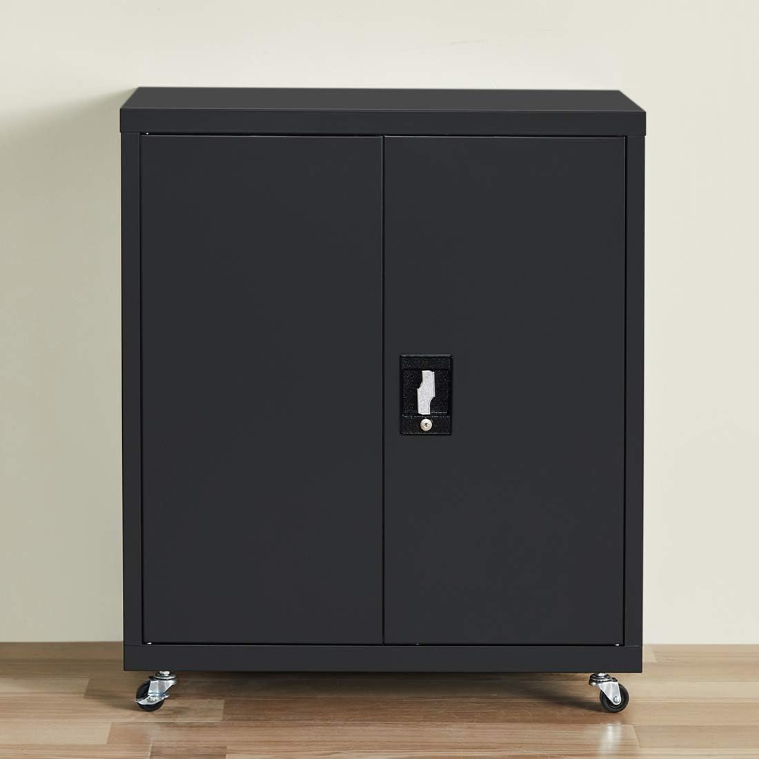 Black Metal Locking Cabinet with Wheels V636
