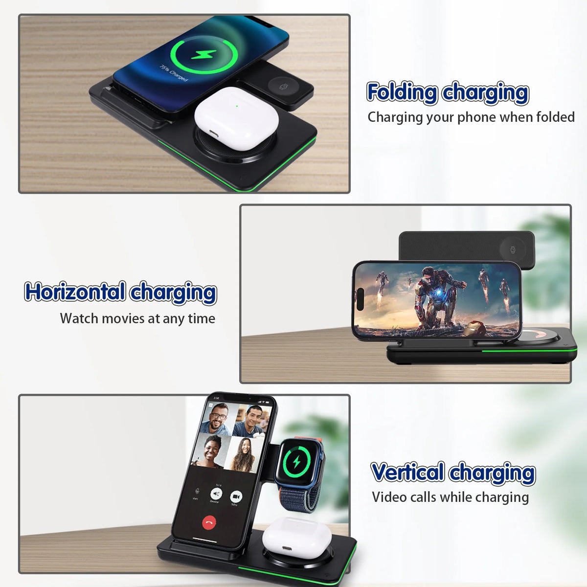 White 18W Foldable Wireless Charging Station X60963