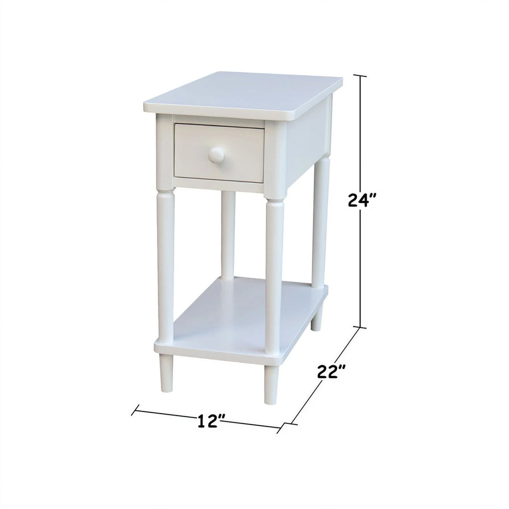 White Narrow Solid Wood Side Table B2162
