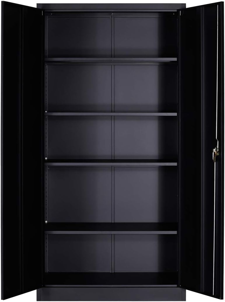 Black Metal Locking Cabinet with Wheels V636