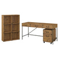 Golden Pine Writing Desk with Organizer and Cabinet O123557