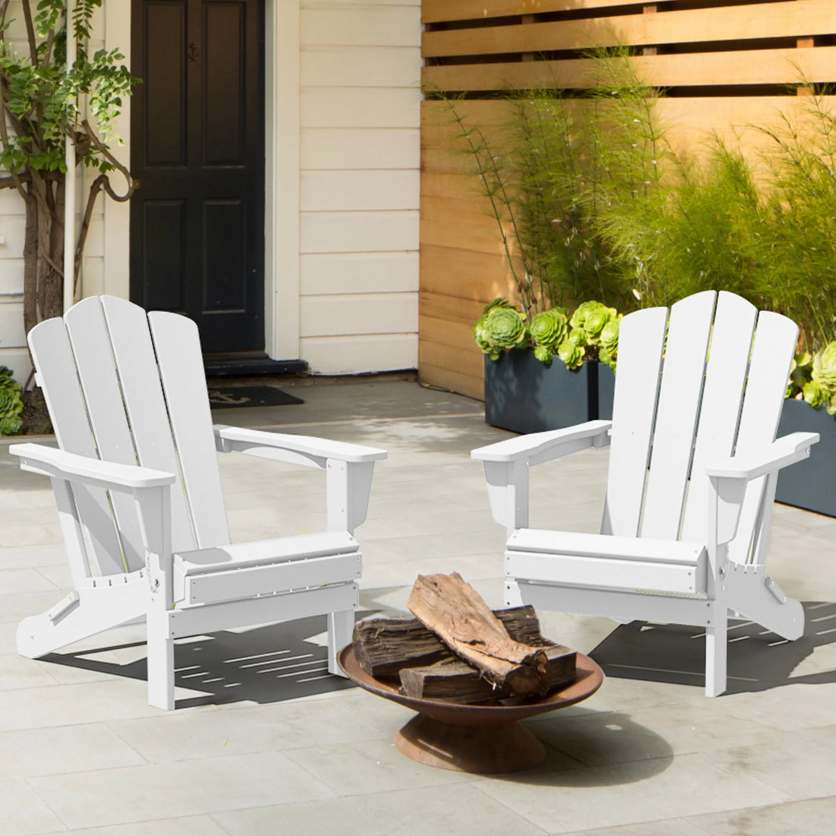 White HDPE Folding Adirondack Chair H7080