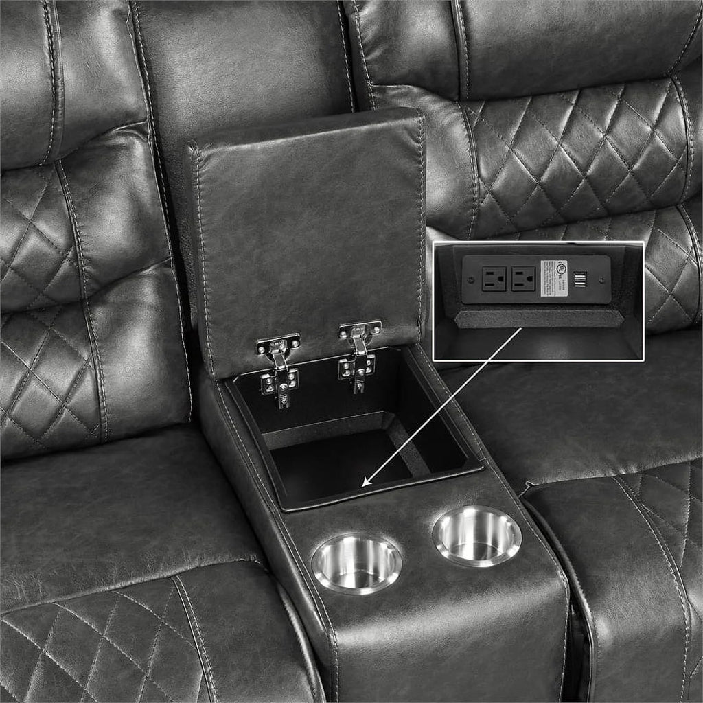 2-Piece Gray Upholstered Manual Reclining Sofa Set X84067