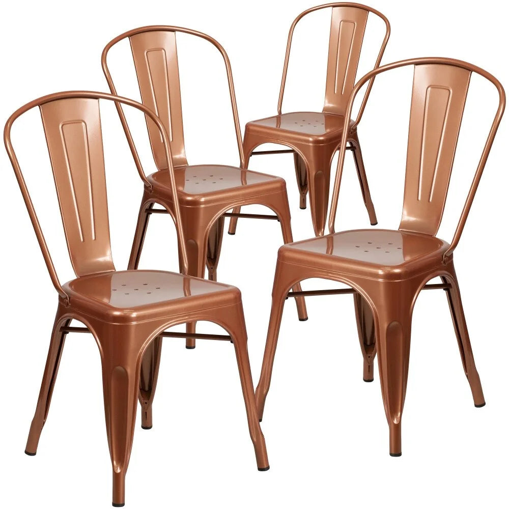 Red Metal Stackable Bistro Chair Set of 4 B262602