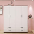 White 4 Door Wood Armoire Wardrobe with 2 Hanging Rods and 2 Drawers U8458