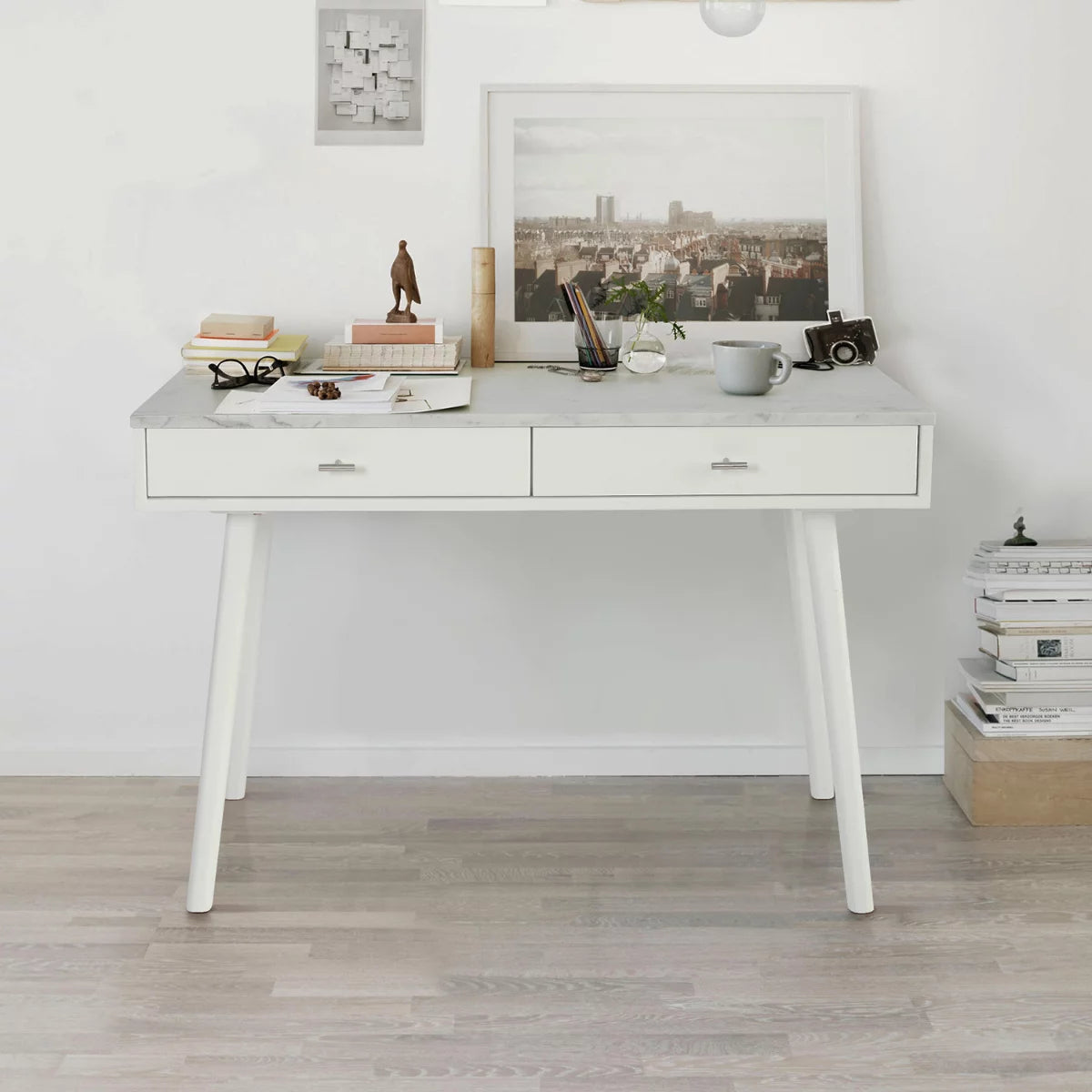 White Rectangular Marble Top Writing Desk U5161