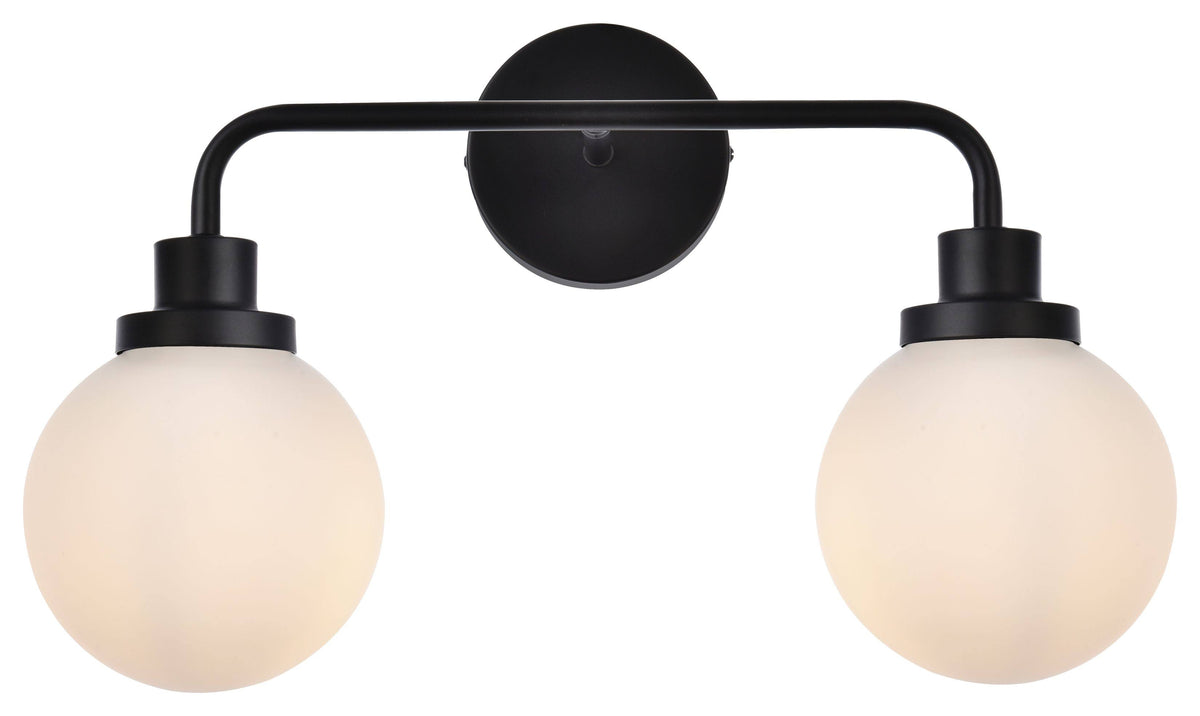Black 2 Lights Bath Sconce with Frosted Shade O2442