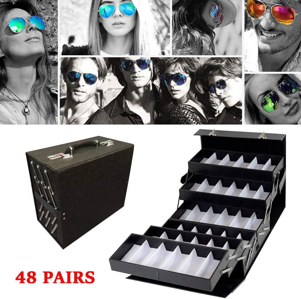 48 Slots Sunglasses Storage Case with Glass Lid X696516