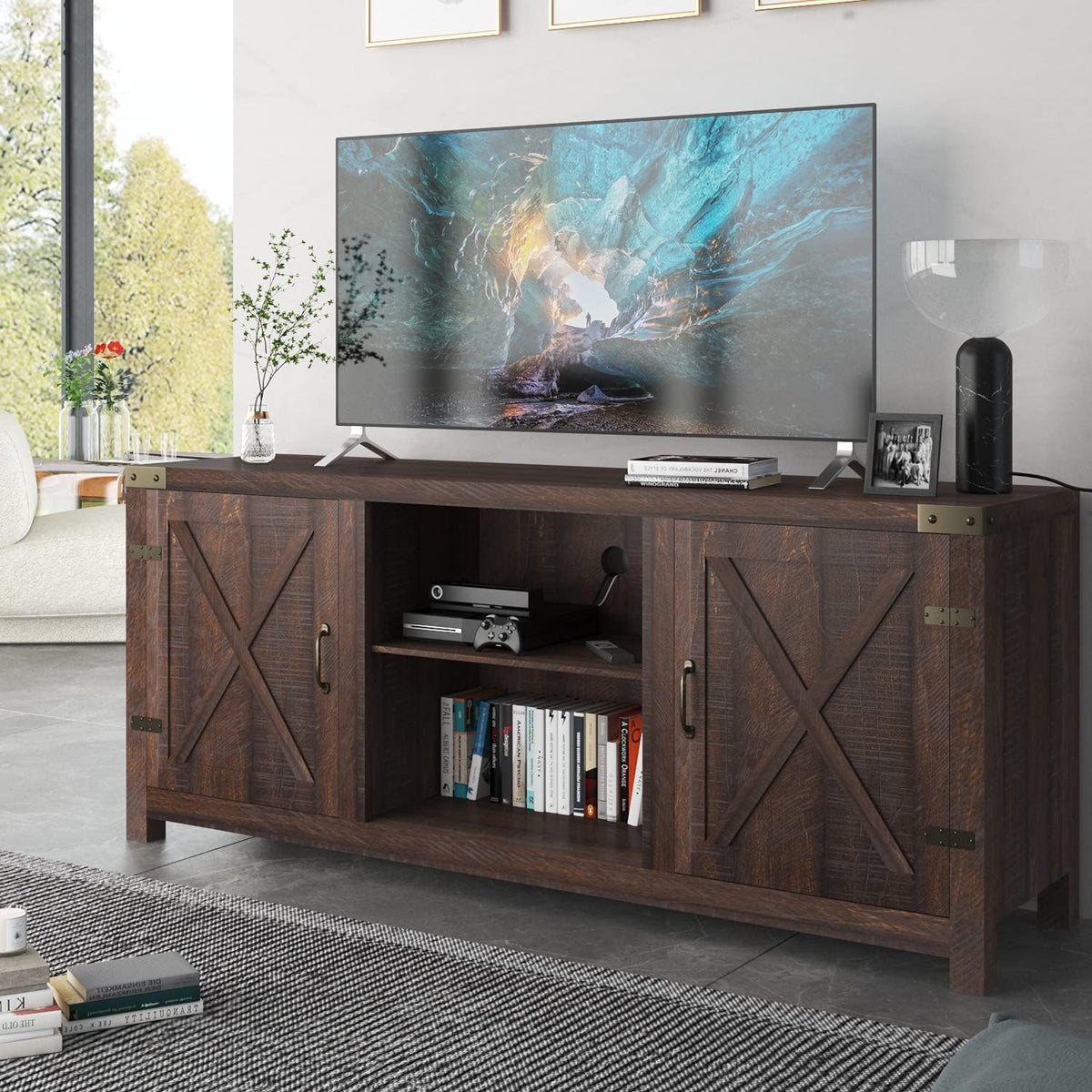 Espresso 58 TV Stand with Storage Cabinet and 3-Tier Adjustable Shelves H268