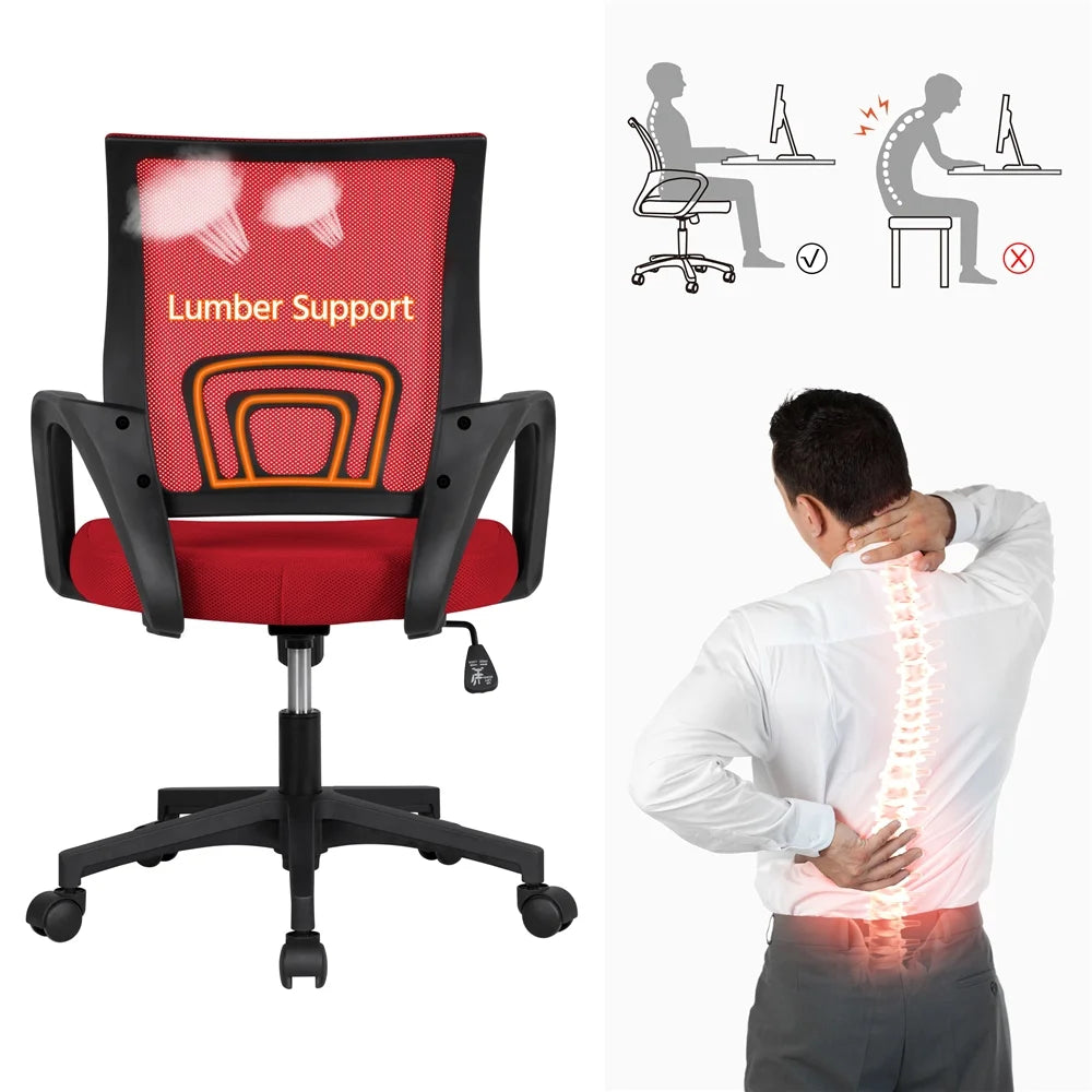 Red Mesh Office Chair with Armrest, Set of 2 Q7037