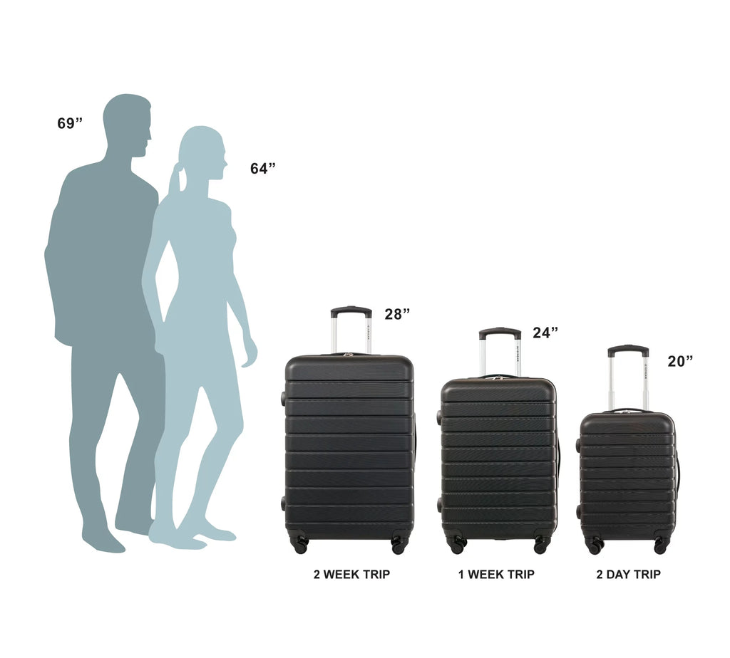3 Piece Set Hardside Spinner Luggage, Black M5784