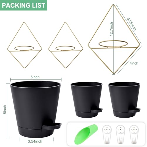 3 sets of 5" Black Metal Hanging Wall Planters N295