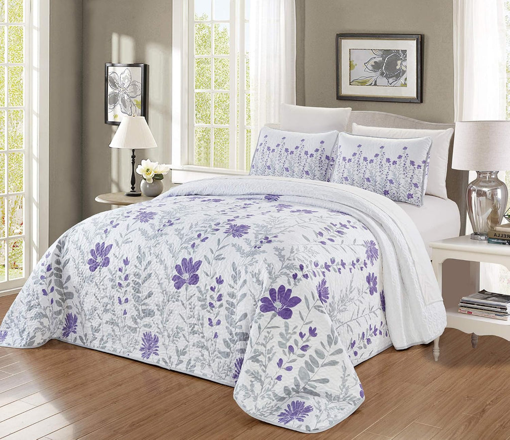 3-Piece Oversize Quilt Set Reversible Bedspread Coverlet Cal King Size O90140