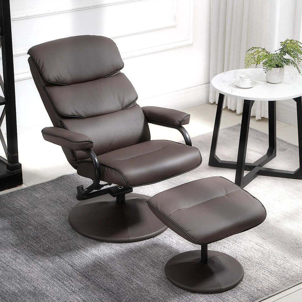 Brown PU Leather Swivel Recliner Chair with Ottoman Z1279