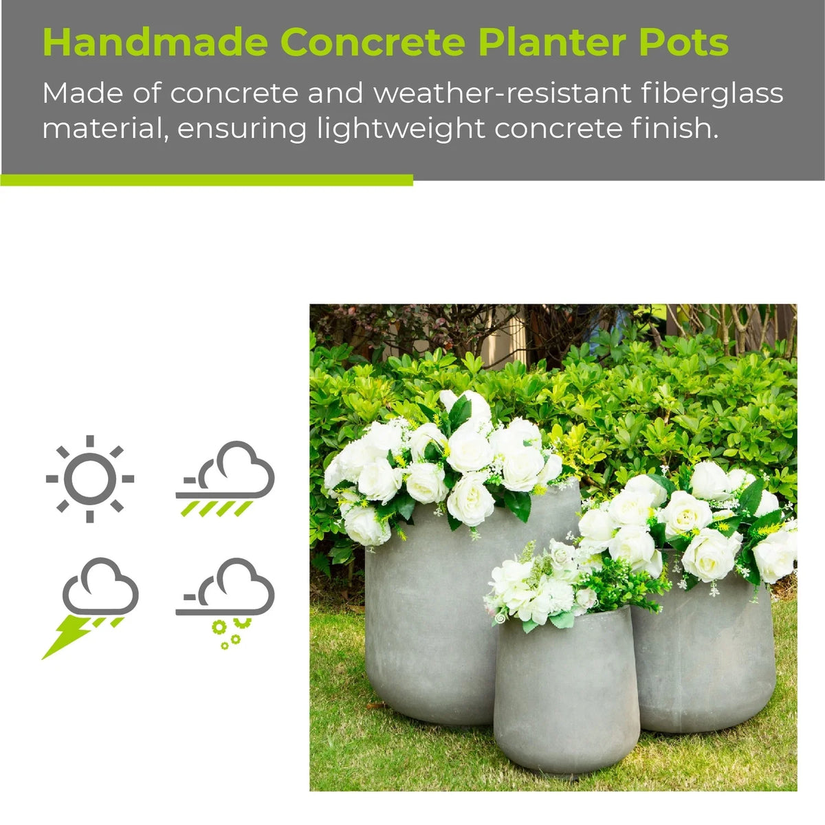 Round Concrete Planter Set of 3 Sizes P6271