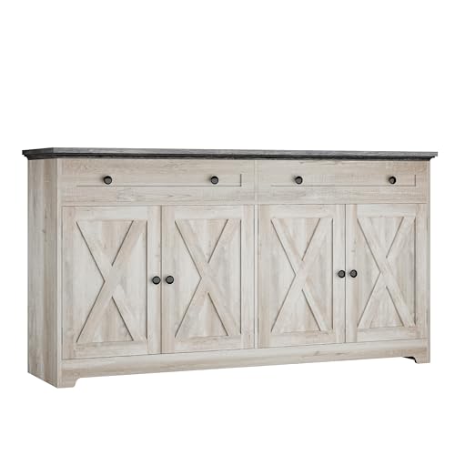 Natural Wood Buffet Cabinet with Drawers and Doors M320991