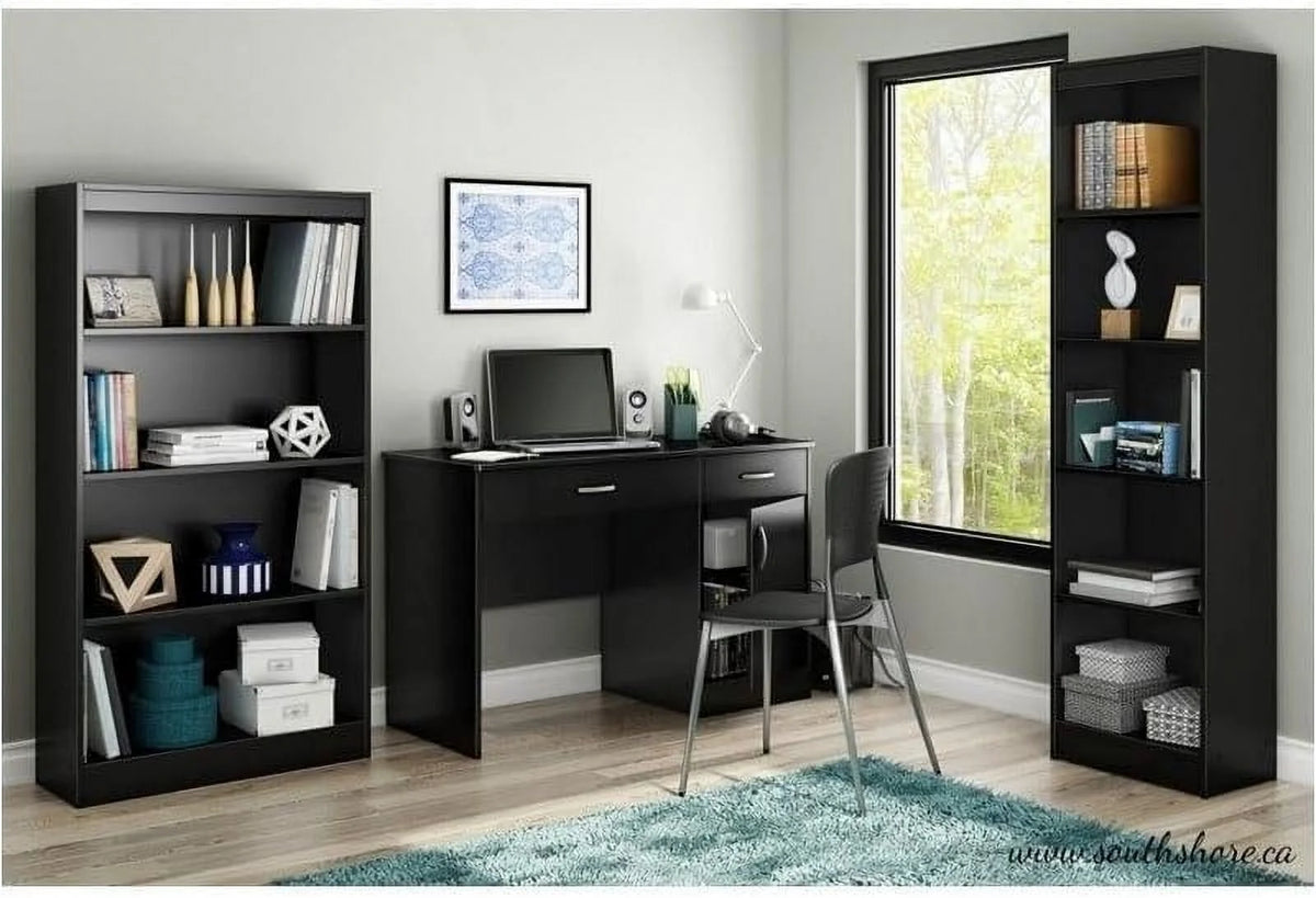 Black Wood Computer Desk with Keyboard Tray and Drawers X543