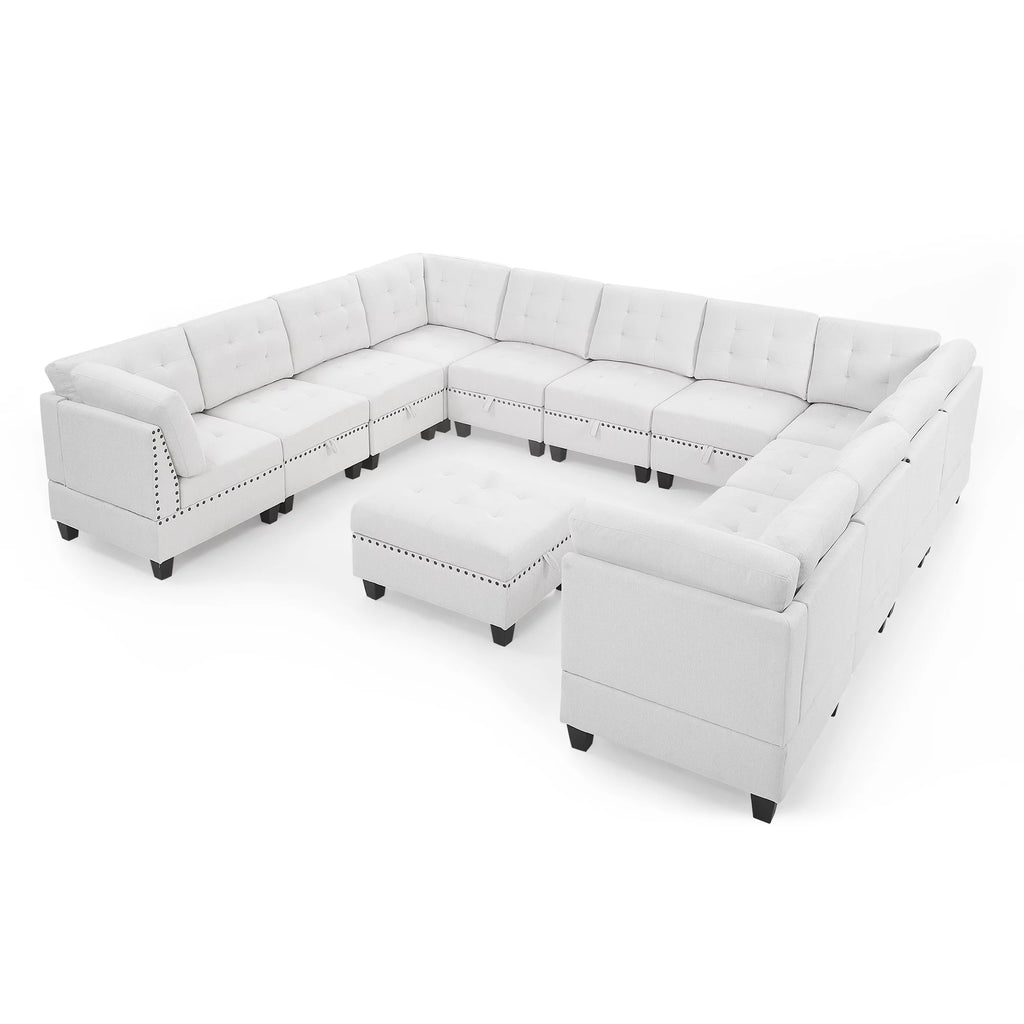 U Shape Modular Sectional Sofa with Seven Single Chair, Four Corner and One Ottoman, Ivory E702115