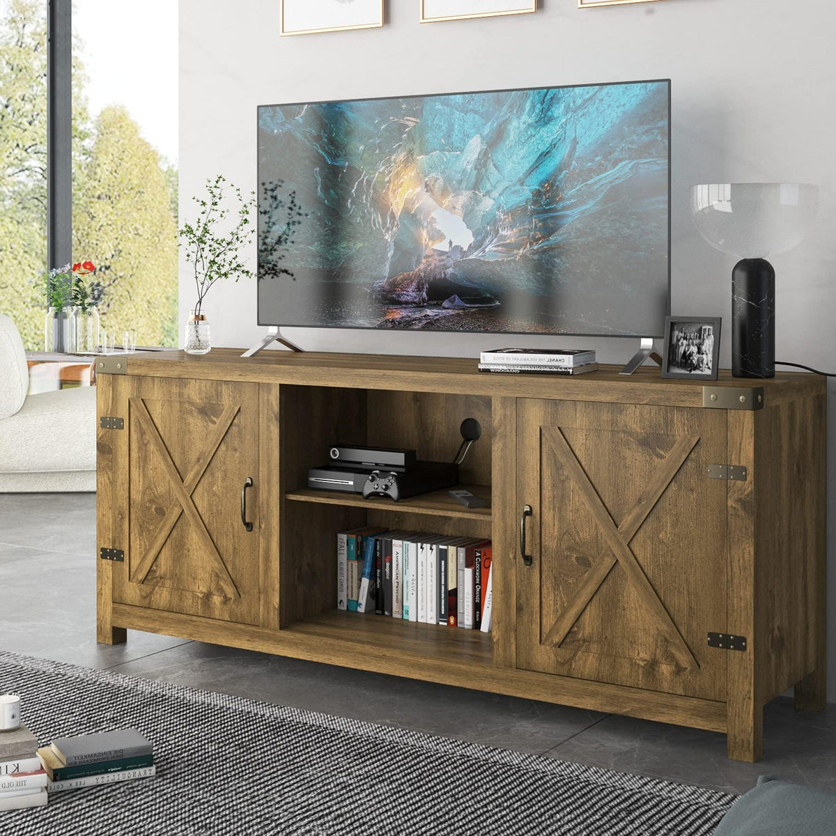 Espresso 58 TV Stand with Storage Cabinet and 3-Tier Adjustable Shelves H268