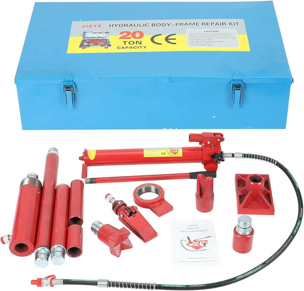 Red 20 Ton Porta Power Kit with 78.7 inch Oil Hose Hydraulic Ram O3465